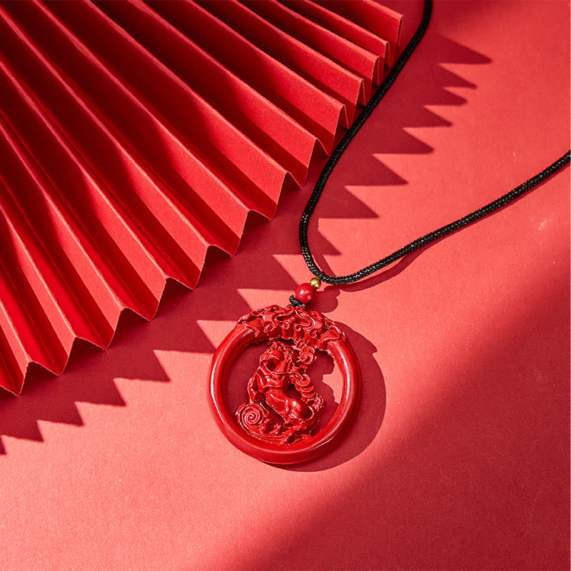 FuAttract Luck Harmony Protection Chinese Zodiac Cinnabar Ping An Buckle Necklace - image 2