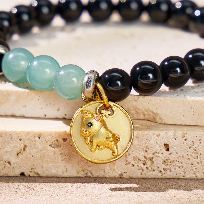 FuAttract Balance Protection Chinese Zodiac Black Onyx & Blue Chalcedony Bracelet - image 4
