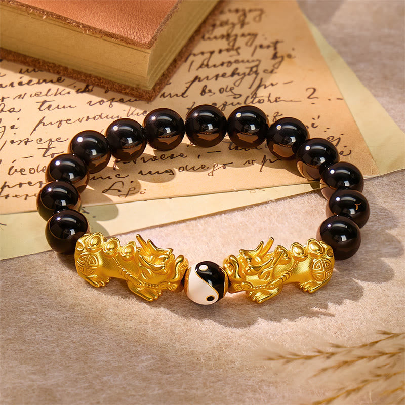 FuAttract Balance & Protection Black Obsidian Pixiu Yin Yang Bracelet - 10mm - image 0