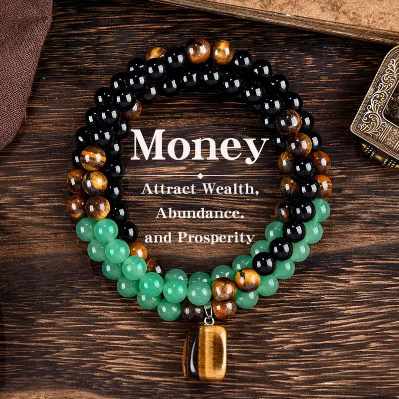 FuAttract Black Obsidian Green Aventurine & Tiger's Eye Necklace – Protection Growth & Courage  - 72cm - image 0