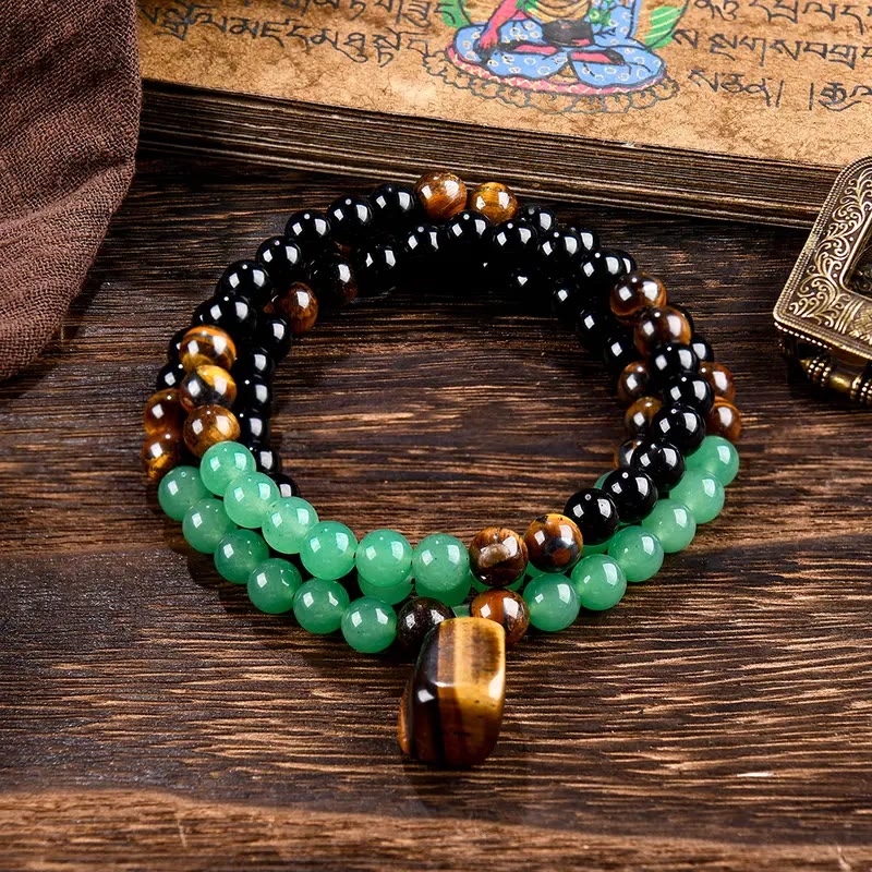 FuAttract Black Obsidian Green Aventurine & Tiger's Eye Necklace – Protection Growth & Courage  - image 1