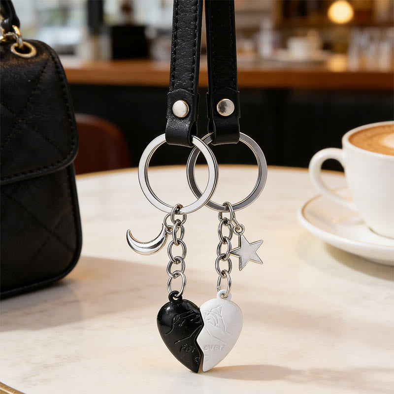 FuAttract Love Calm Energy Flow Heart & Crescent Moon Keychain - Black & White - image 2