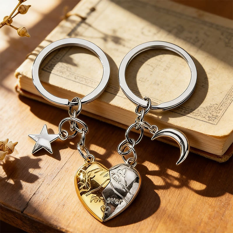 FuAttract Love Calm Energy Flow Heart & Crescent Moon Keychain - Gold & Silver - image 0