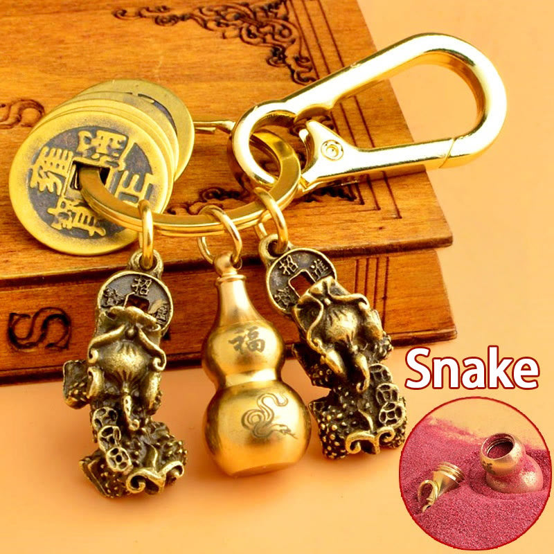 FREE Today: Fortune Protection Prosperity Flow Brass Chinese Zodiac Keychain with Pixiu - Snake - image 17