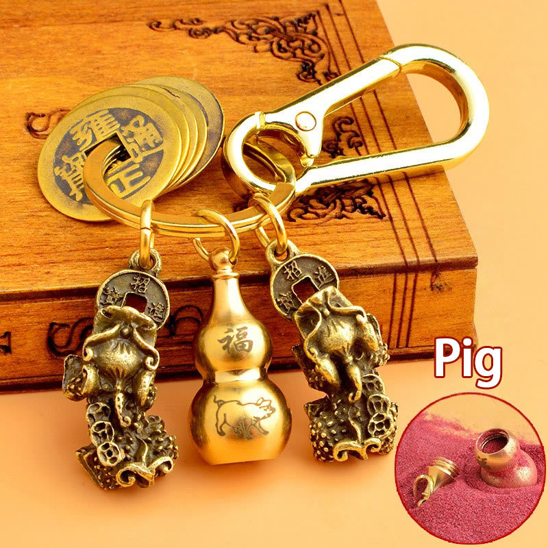 FREE Today: Fortune Protection Prosperity Flow Brass Chinese Zodiac Keychain with Pixiu - Pig - image 23