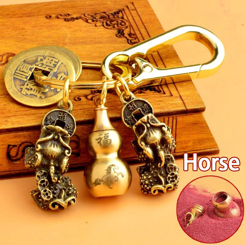 FREE Today: Fortune Protection Prosperity Flow Brass Chinese Zodiac Keychain with Pixiu - Horse - image 18