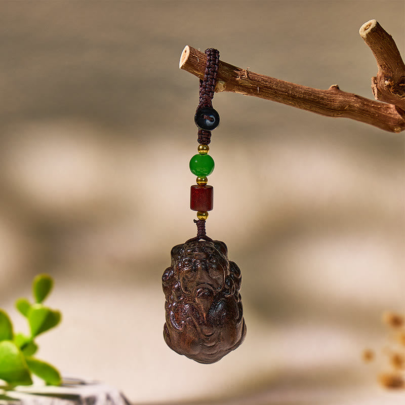 FuAttract Protective Wealth Luck Lightning-Struck Jujube Wood Pixiu Keychain - image 2