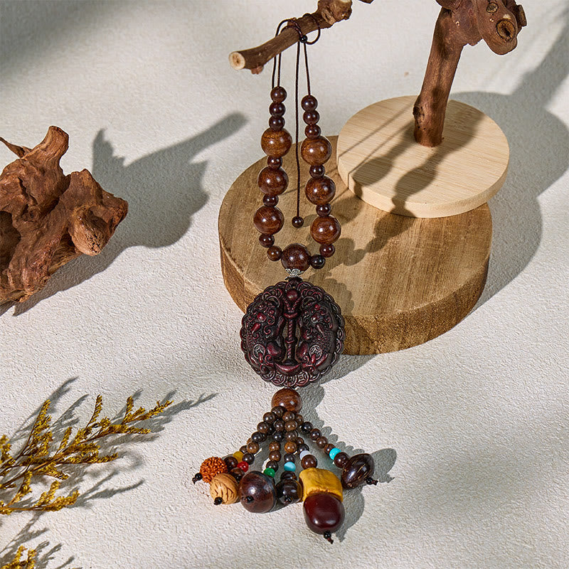 FuAttract Peach Wood Pixiu Car Hanging Decor – Protection & Wealth Flow Bodhi Seed Tassel - image 4