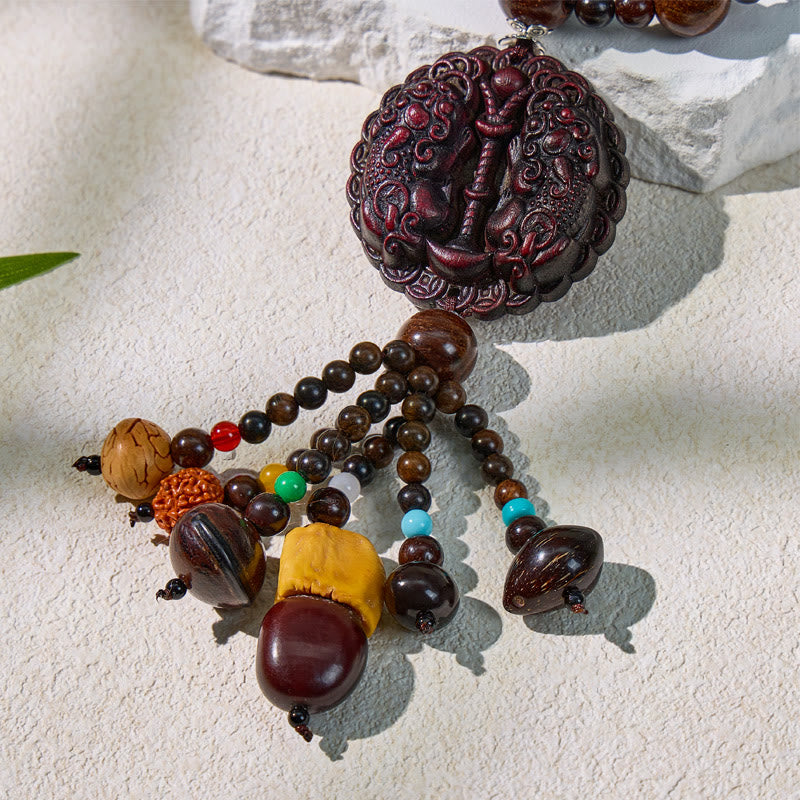 FuAttract Peach Wood Pixiu Car Hanging Decor – Protection & Wealth Flow Bodhi Seed Tassel - image 3