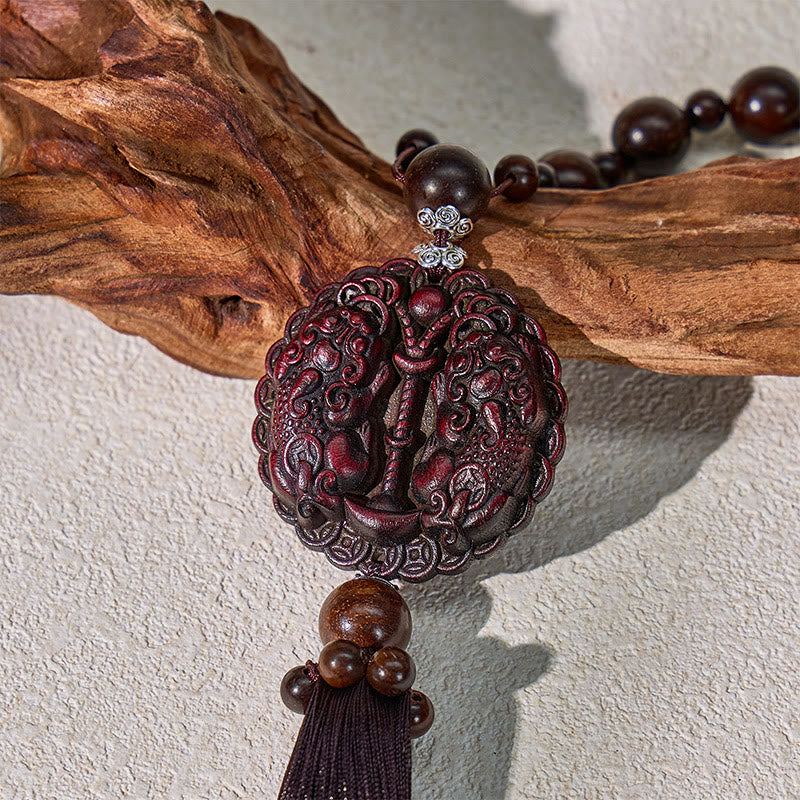 FuAttract Peach Wood Pixiu Car Hanging Decor – Protection & Wealth Flow Bodhi Seed Tassel - image 2