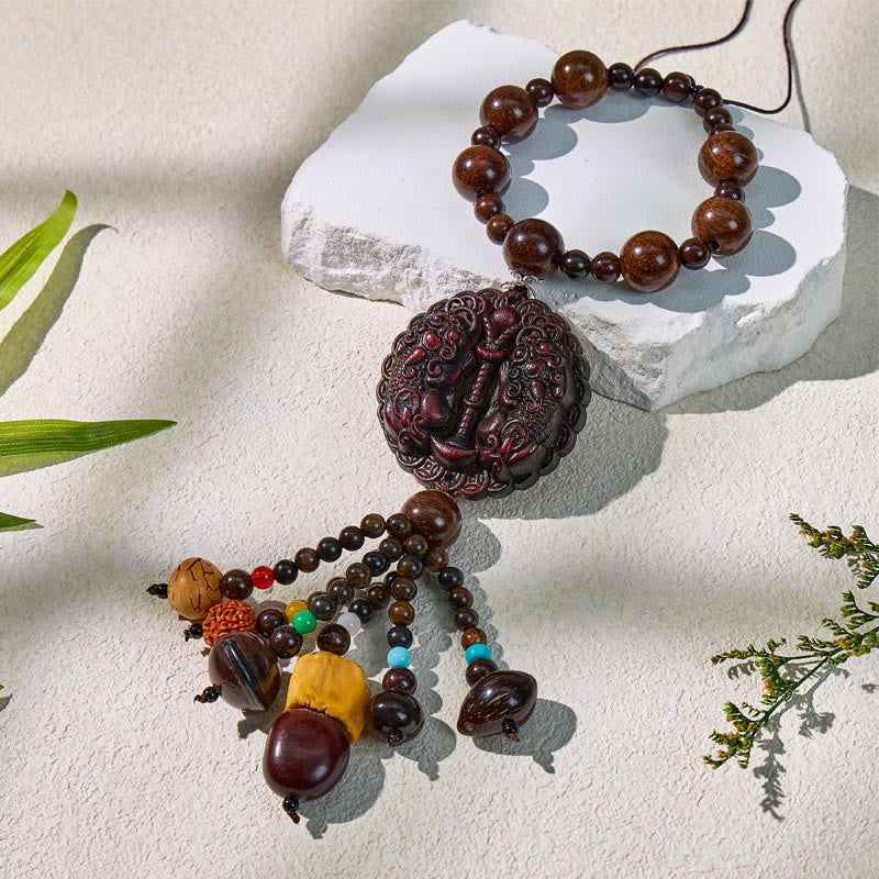 FuAttract Peach Wood Pixiu Car Hanging Decor – Protection & Wealth Flow Bodhi Seed Tassel - image 5