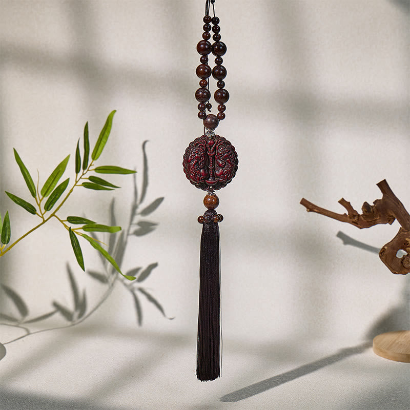 FuAttract Peach Wood Pixiu Car Hanging Decor – Protection & Wealth Flow Bodhi Seed Tassel - Tassel - image 9