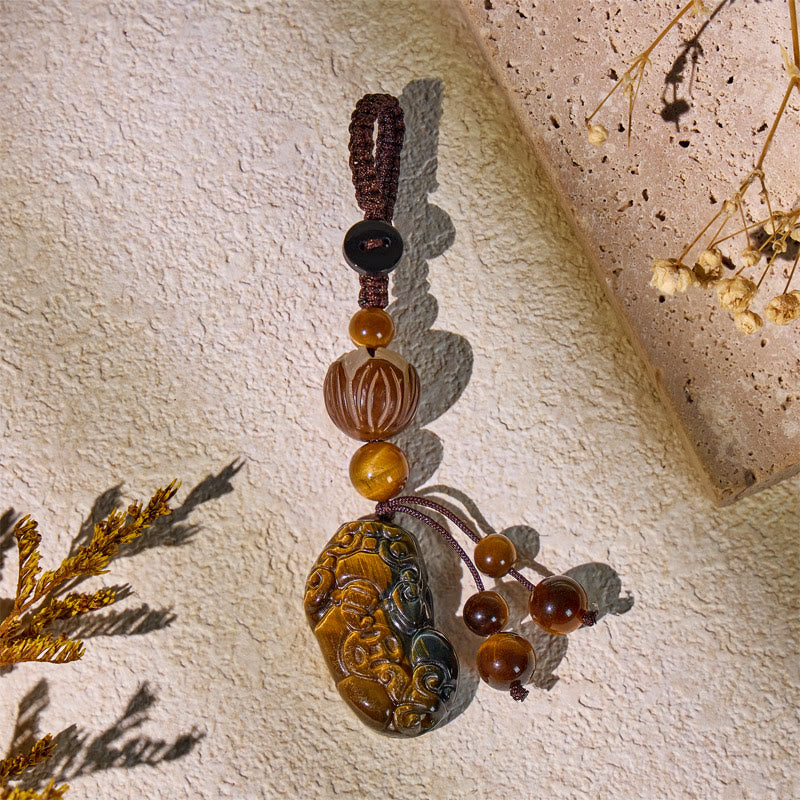 FuAttract Tiger's Eye Lotus Pixiu Keychain – Wealth Protection Energy  - Tiger's Eye - image 0