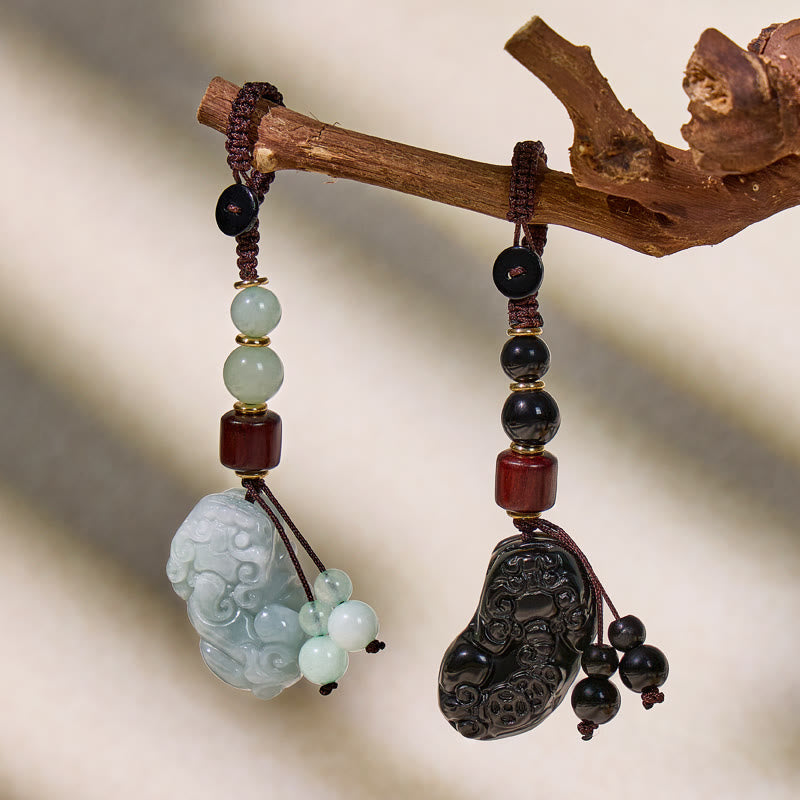 FuAttract Jade & Black Obsidian Pixiu Keychain – Harmony Protection & Wealth Energy - image 6