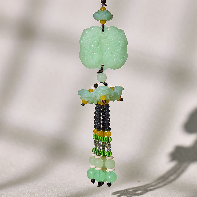 FuAttract Jade Lotus Pixiu Car Hanging Decor – Calm Serenity & Wealth Protection  - Dual-Face Pixiu - image 5