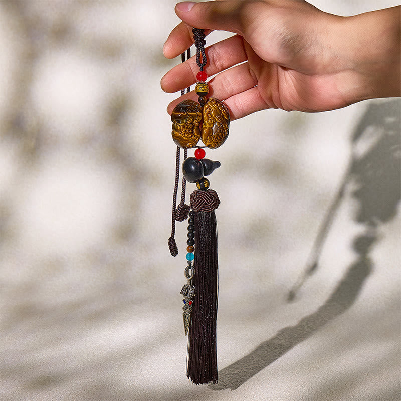 FuAttract Tiger's Eye Pixiu Car Hanging Decor – Courage & Wealth Protection Energy - Brown Tassel - image 0