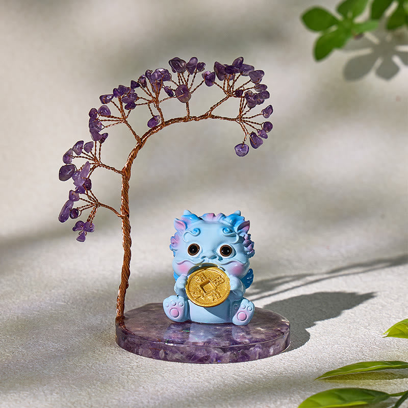 FuAttract Amethyst Citrine & Five Elements Pixiu Ornament – Harmony & Wealth Energy Decoration - Amethyst+Blue Pixiu - image 0
