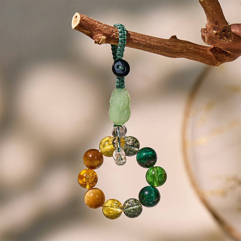 FuAttract Multi Crystal Pixiu Keychain – Five Elements Energy Balance Protection & Wealth Attraction - Wood & Earth - image 0