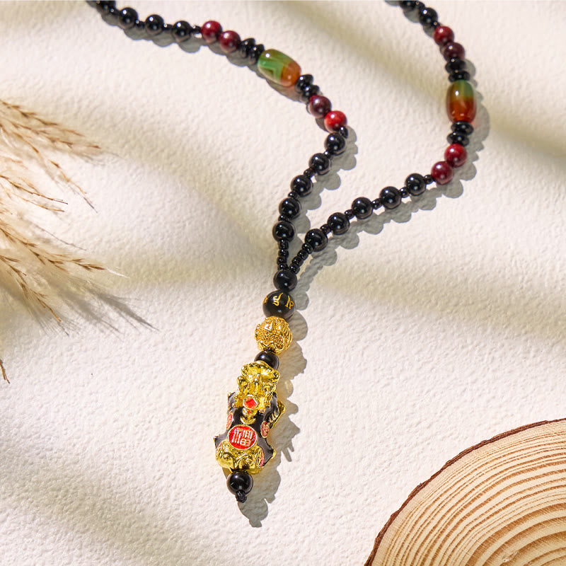 FuAttract Peacock Agate Black Onyx Pixiu Mantra Necklace – Protection & Wealth Energy - image 3