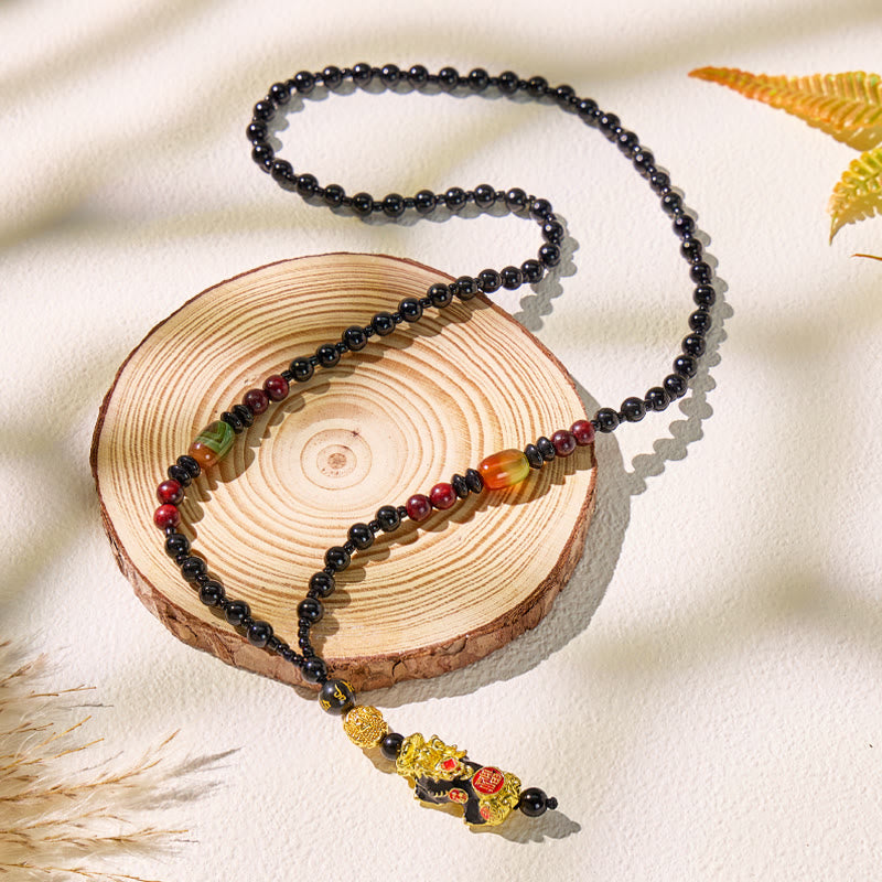 FuAttract Peacock Agate Black Onyx Pixiu Mantra Necklace – Protection & Wealth Energy - image 2