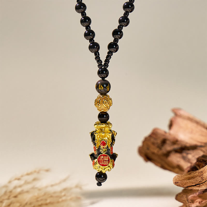 FuAttract Peacock Agate Black Onyx Pixiu Mantra Necklace – Protection & Wealth Energy - image 1