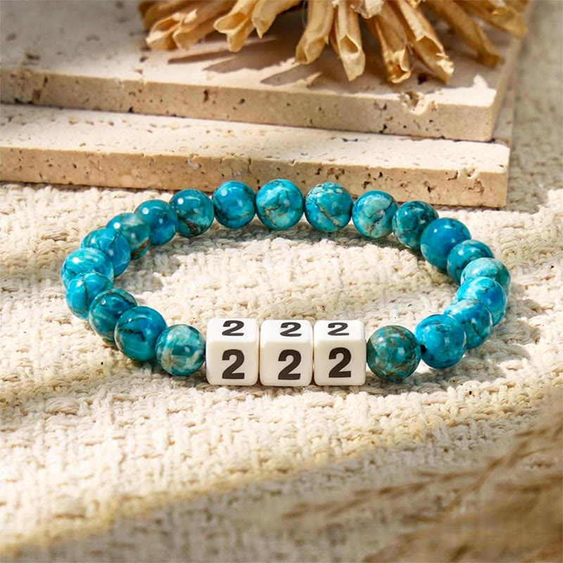 FuAttract Destiny Guidance Calm Clarity Blue Turquoise & Ceramic Angel Numbers Bracelet - 222 - image 11