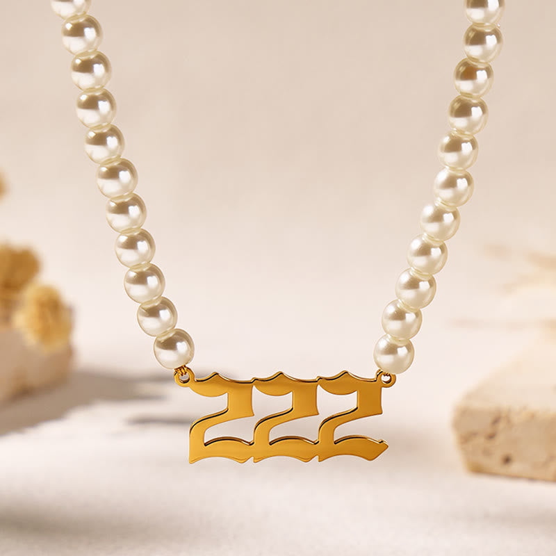 FuAttract Destiny Guidance & Harmony Pearl & Stainless Steel Angel Numbers Necklace - Gold - 222 - image 0