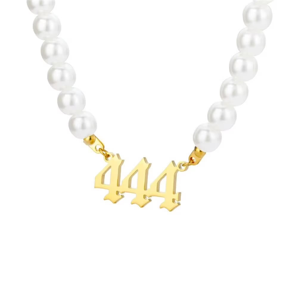 FuAttract Destiny Guidance & Harmony Pearl & Stainless Steel Angel Numbers Necklace - Gold - 444 - image 17