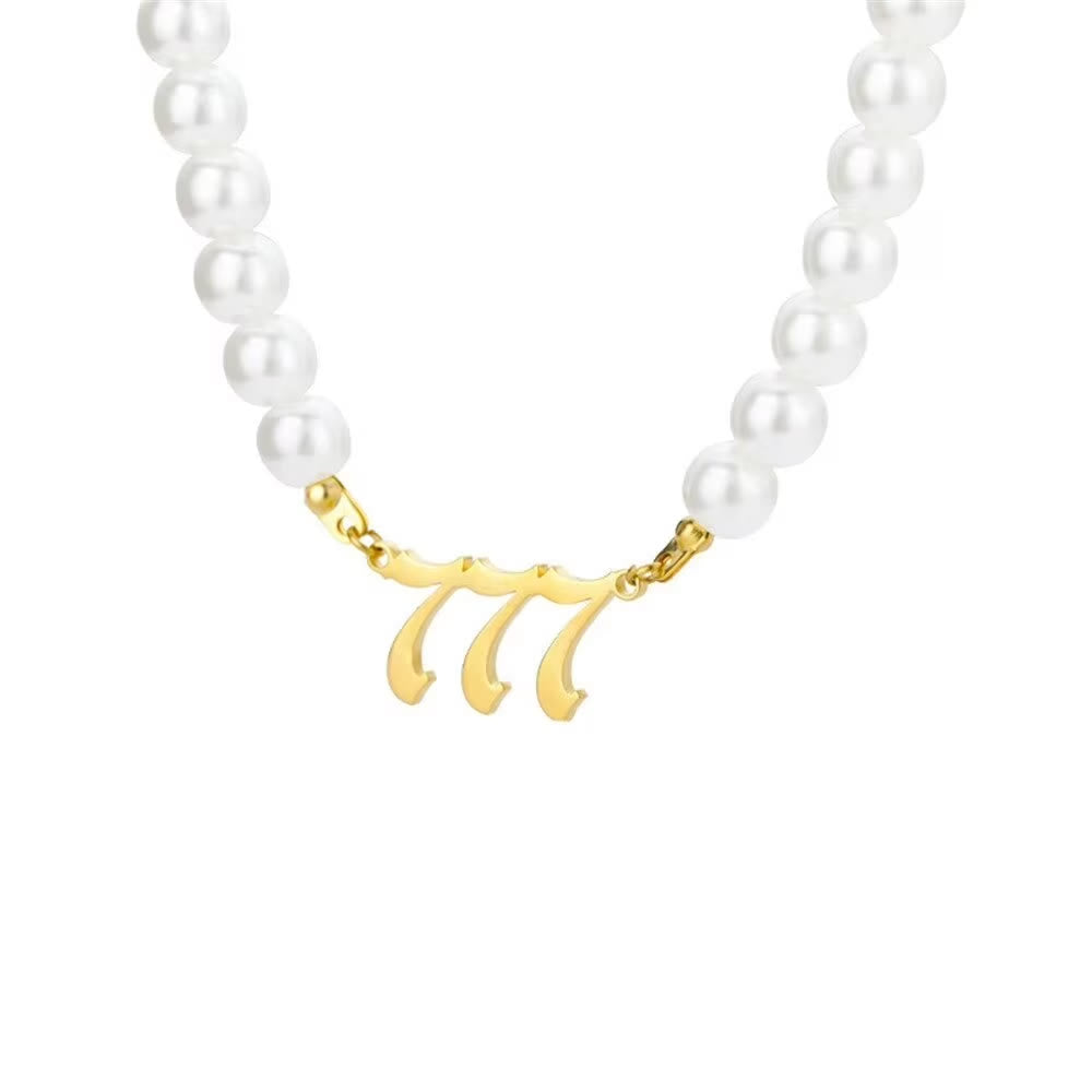 FuAttract Destiny Guidance & Harmony Pearl & Stainless Steel Angel Numbers Necklace - Gold - 777 - image 23