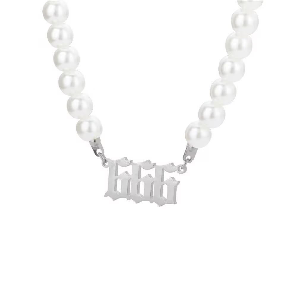 FuAttract Destiny Guidance & Harmony Pearl & Stainless Steel Angel Numbers Necklace - Silver - 666 - image 22