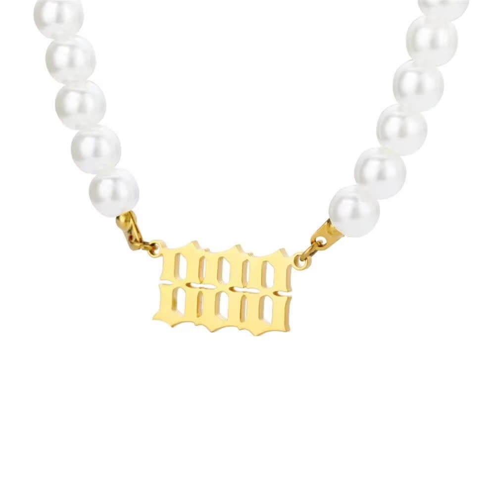 FuAttract Destiny Guidance & Harmony Pearl & Stainless Steel Angel Numbers Necklace - Gold - 888 - image 25