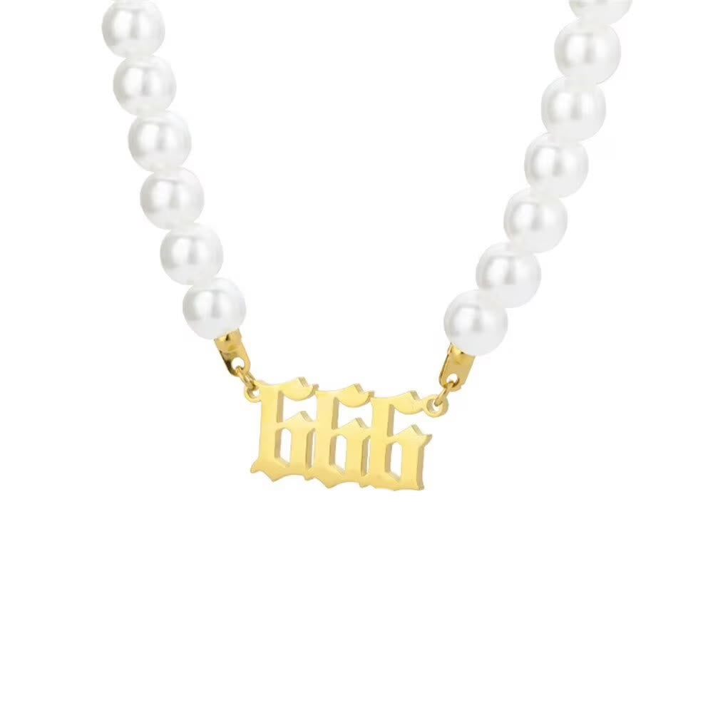 FuAttract Destiny Guidance & Harmony Pearl & Stainless Steel Angel Numbers Necklace - Gold - 666 - image 21