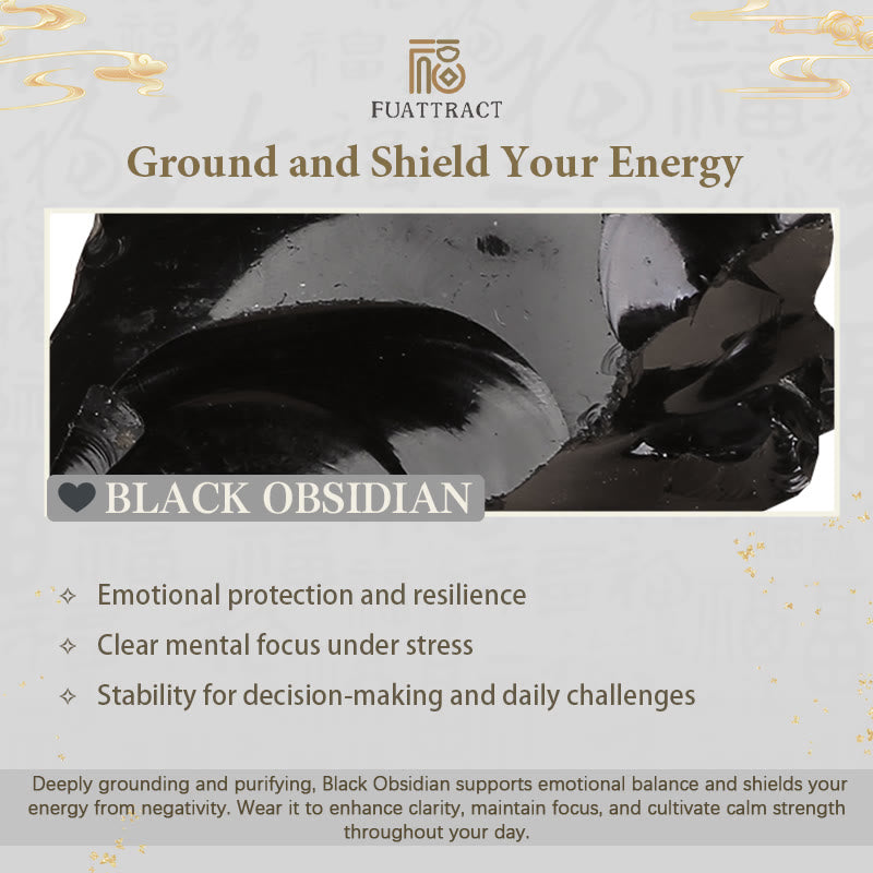 FuAttract Grounding Protection Balance & Calm Strength Black Obsidian Bracelet - image 6
