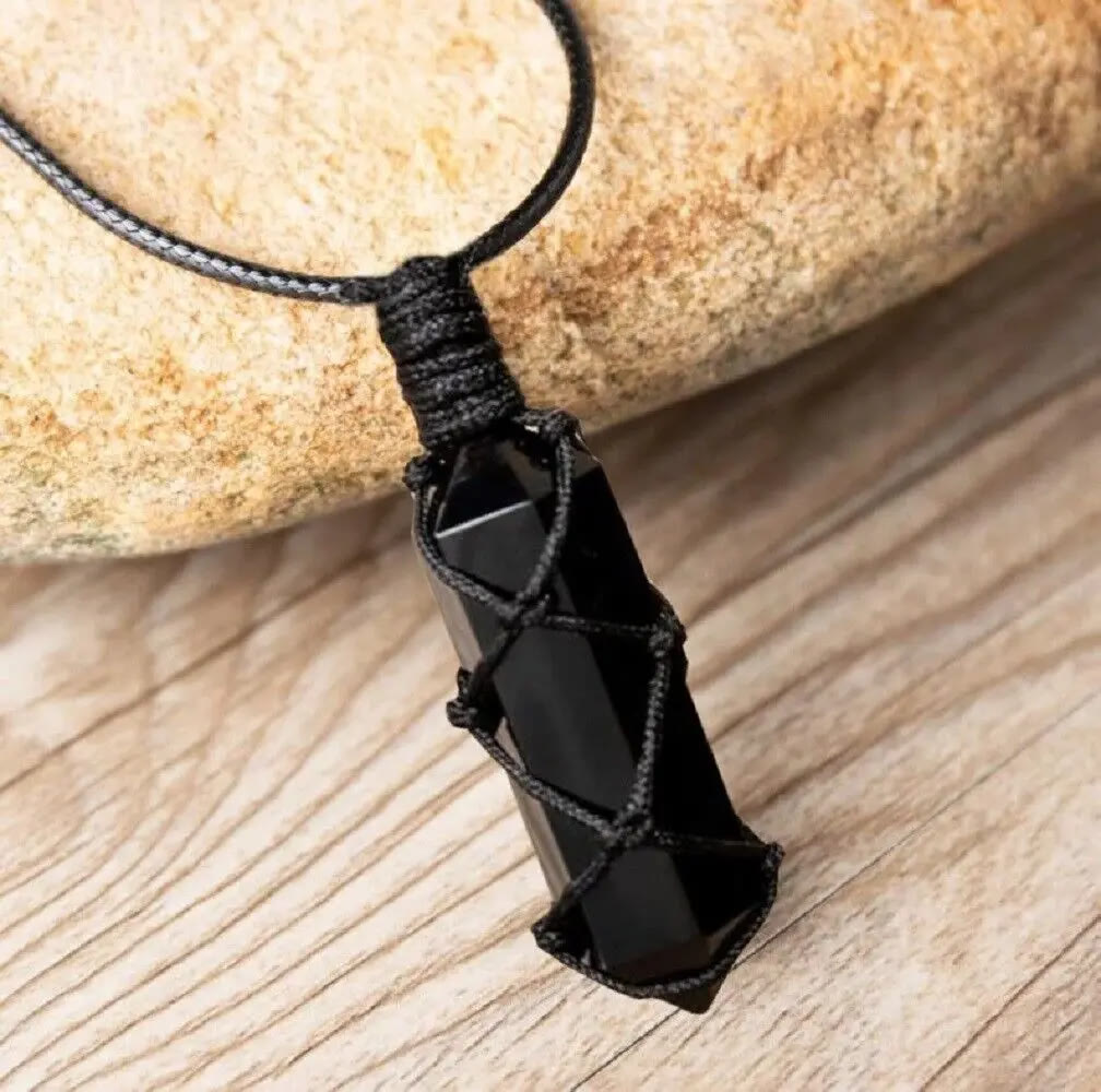 FuAttract Black Obsidian Pendant Adjustable Necklace – Protection & Grounding Energy  - Double Point Wand - image 6