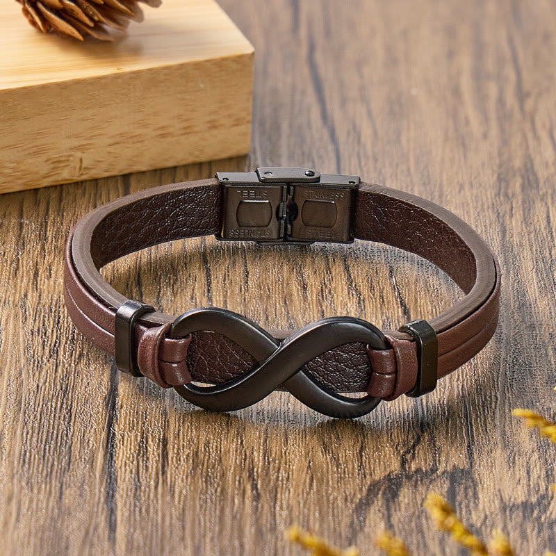 FuAttract Strength Endurance Infinity Leather Stainless Steel Bracelet  - image 1