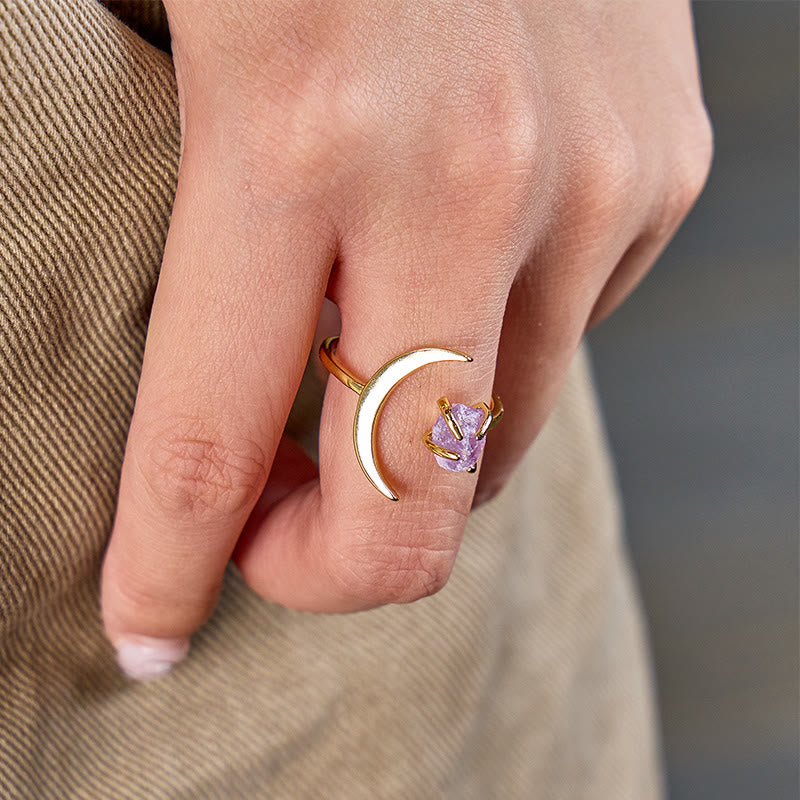 FuAttract Calm Serenity Stress Relief Crescent Moon Amethyst Ring - image 3