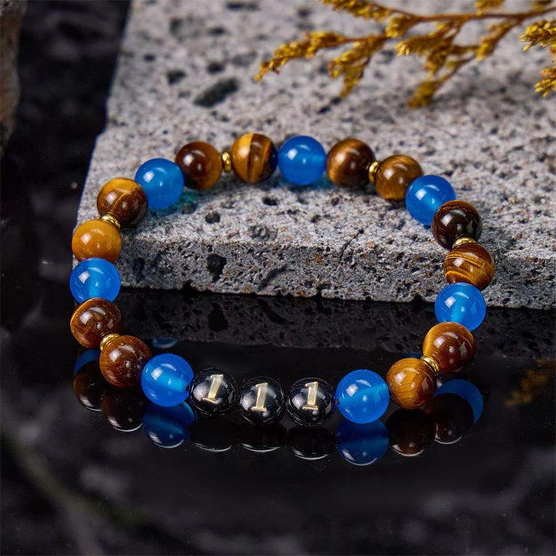 FuAttract Guidance Calm Energy Angel Numbers Tiger's Eye & Blue Agate Shell Bracelet  - image 1