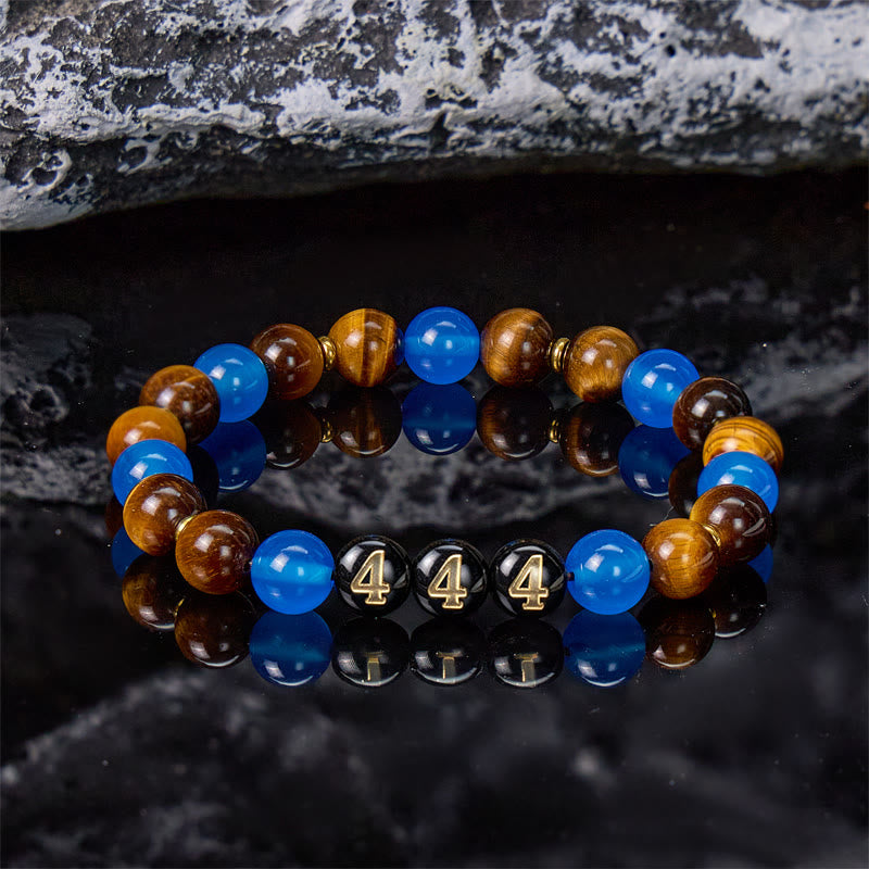 FuAttract Guidance Calm Energy Angel Numbers Tiger's Eye & Blue Agate Shell Bracelet  - 444 - image 8