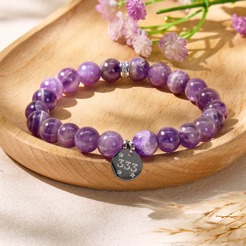 FuAttract Intuition Clarity Stainless Steel Angel Numbers Silver Spacer Bead Amethyst Bracelet - image 1