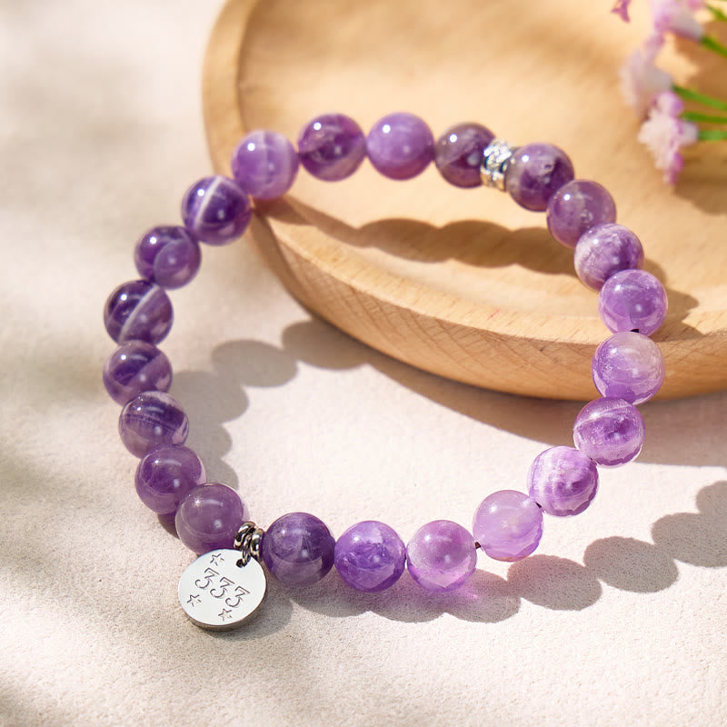 FuAttract Intuition Clarity Stainless Steel Angel Numbers Silver Spacer Bead Amethyst Bracelet - image 2