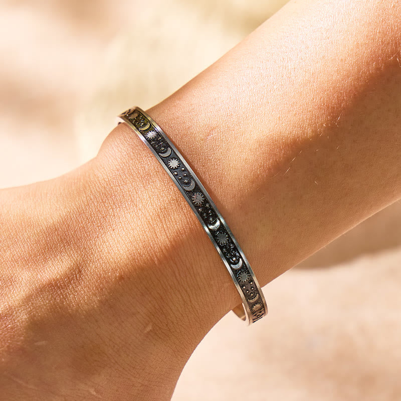 FuAttract Balance & Calm Energy Bracelet – Sun Crescent Moon Engraved Stainless Steel Cuff - image 4