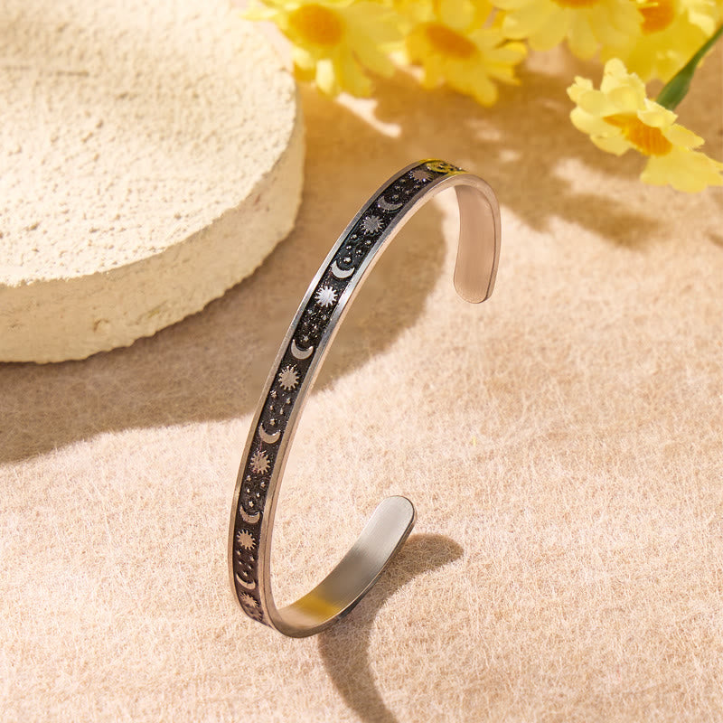 FuAttract Balance & Calm Energy Bracelet – Sun Crescent Moon Engraved Stainless Steel Cuff - image 2