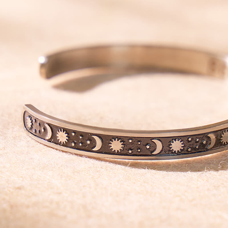 FuAttract Balance & Calm Energy Bracelet – Sun Crescent Moon Engraved Stainless Steel Cuff - image 5