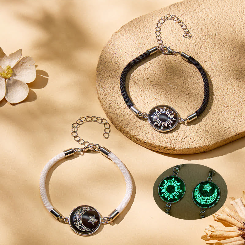 FuAttract Balance Gentle Glow Sun & Crescent Moon Luminous Stone Bracelet Set - Black+White - image 13