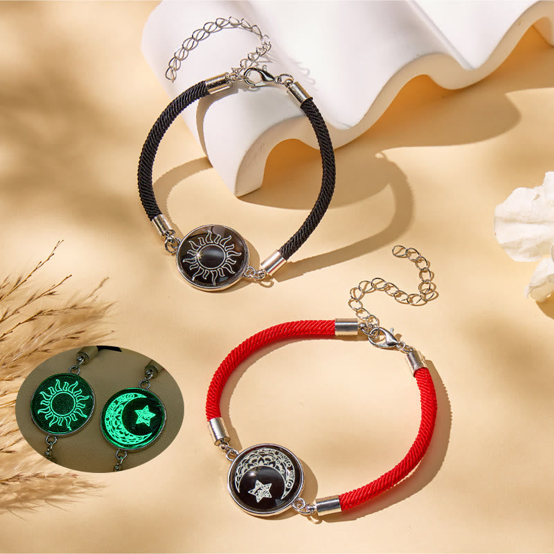 FuAttract Balance Gentle Glow Sun & Crescent Moon Luminous Stone Bracelet Set - Black+Red - image 22