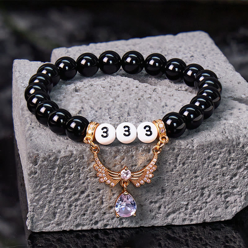 FuAttract Angel Numbers Black Obsidian Zircon Bracelet –Protection & Clarity - image 1
