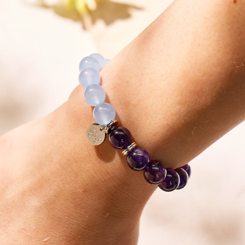FuAttract Angel Numbers Aquamarine Amethyst Bracelet – Calm Energy & Balance  - image 3