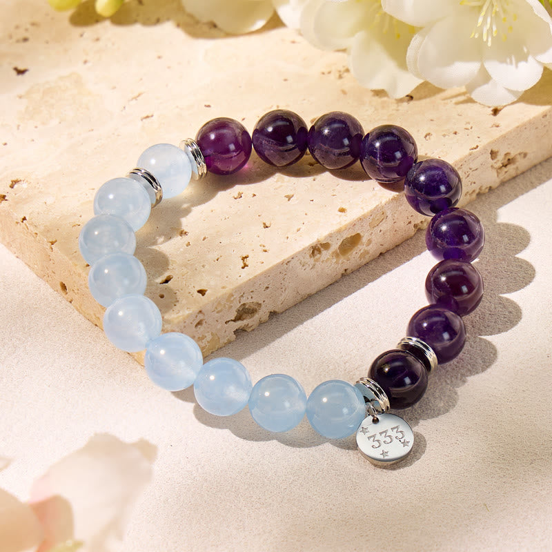 FuAttract Angel Numbers Aquamarine Amethyst Bracelet – Calm Energy & Balance  - image 2