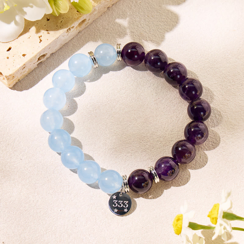 FuAttract Angel Numbers Aquamarine Amethyst Bracelet – Calm Energy & Balance  - image 1