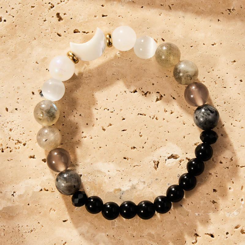 FuAttract Protection Calm Energy Crescent Moon Black Obsidian Moonstone Cat's Eye Bracelet  - Crescent Moon - image 0